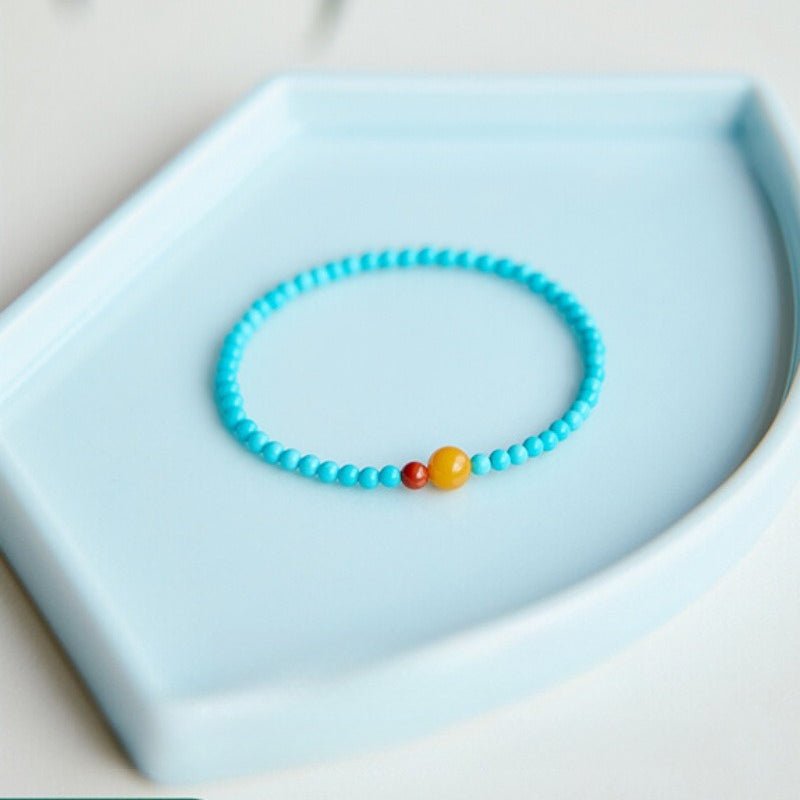 Turquoise 3mm Bead Bracelet - Fine Layers of Color - Single LoopTibet Art