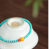 Turquoise 3mm Bead Bracelet - Fine Layers of Color - Single LoopTibet Art