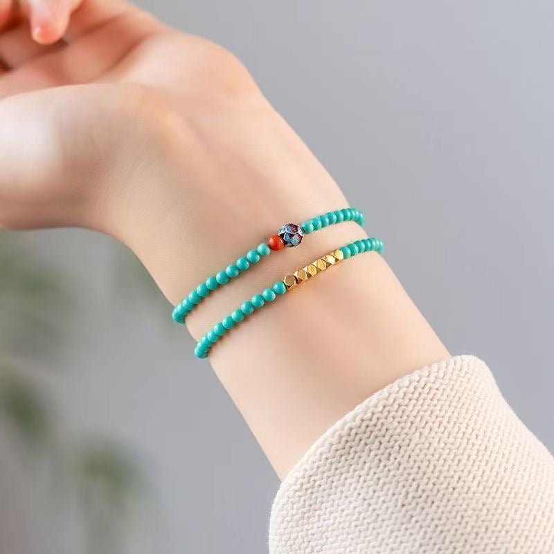 Ultra-Thin Turquoise Micro-Bead Bracelet — 4mm, Barely There - Good Luck Double WrapTibet Art