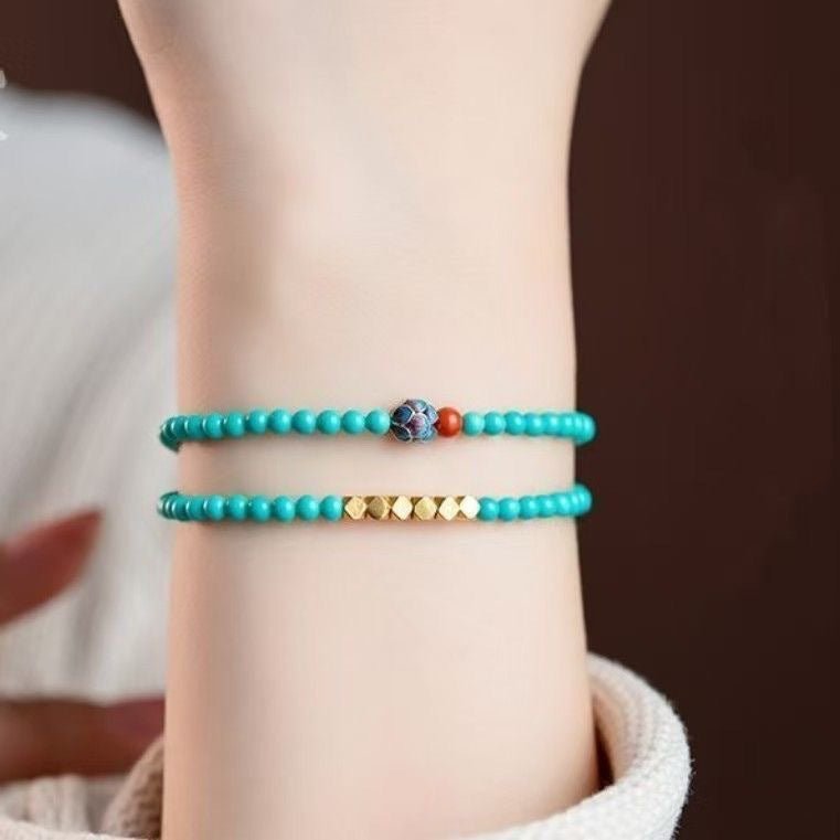 Ultra-Thin Turquoise Micro-Bead Bracelet — 4mm, Barely There - Good Luck Double WrapTibet Art