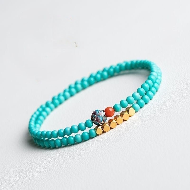 Ultra-Thin Turquoise Micro-Bead Bracelet — 4mm, Barely There - Good Luck Double WrapTibet Art