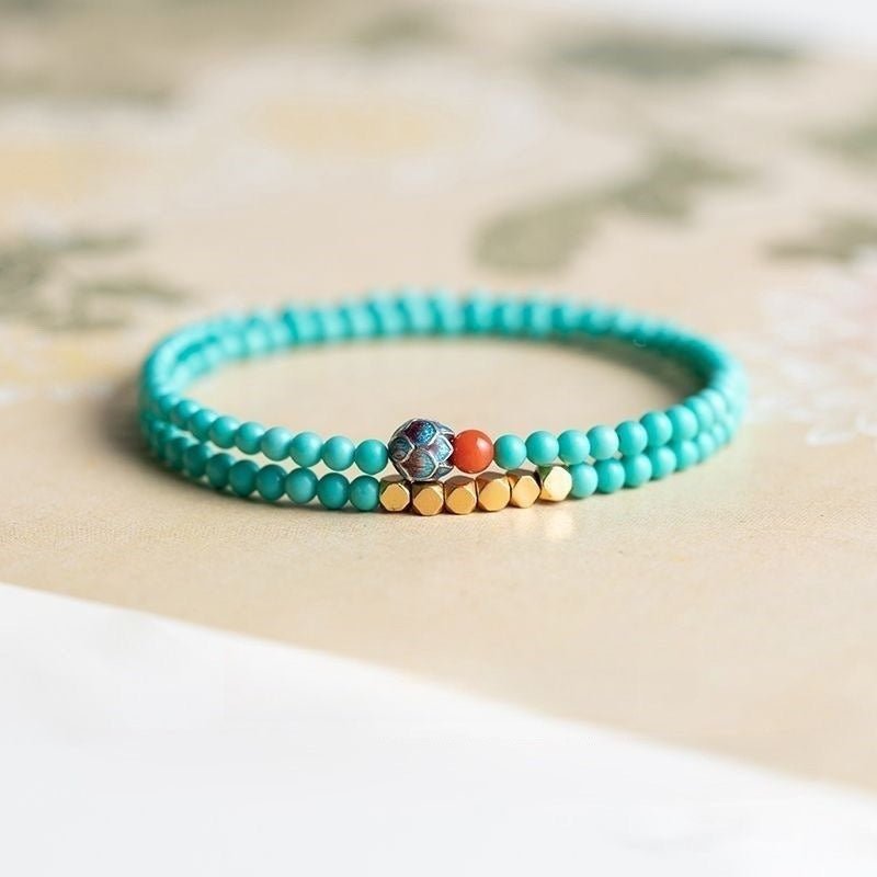 Ultra-Thin Turquoise Micro-Bead Bracelet — 4mm, Barely There - Good Luck Double WrapTibet Art