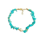 Turquoise Chip and Freshwater Pearl Bracelet - Bright Blue, Soft Luster - Blue Chip and Pearl BraceletTibet Art