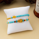 Turquoise Gourd Bracelet with Gold Beads — Double-Strand Feng Shui Charm - Gourd BraceletTibet Art