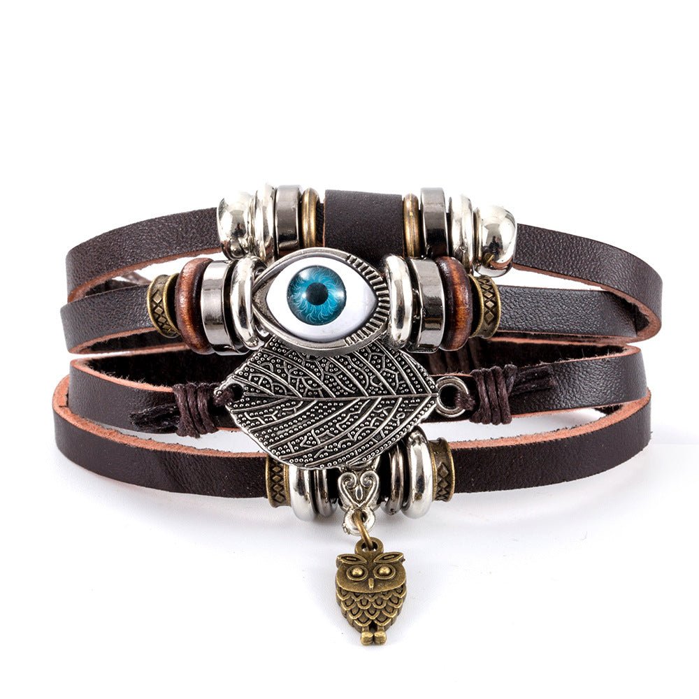 Turquoise Evil Eye Leather Wrap Bracelet - Layered Protection - Style 2Tibet Art