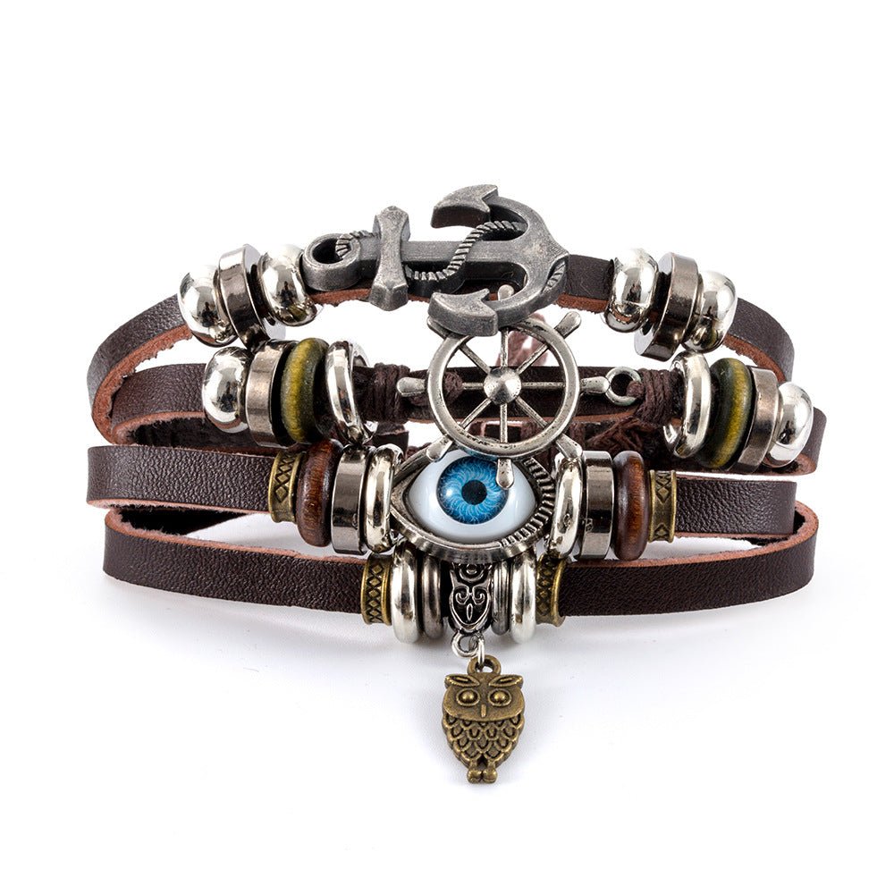 Turquoise Evil Eye Leather Wrap Bracelet - Layered Protection - Style 3Tibet Art