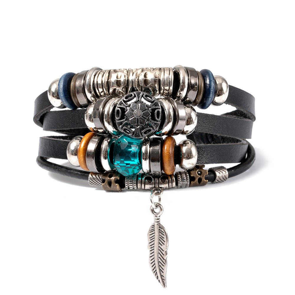 Turquoise Evil Eye Leather Wrap Bracelet - Layered Protection - Style 5Tibet Art