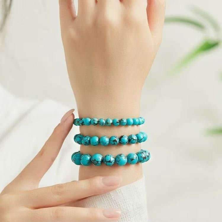 Turquoise Round Bead Bracelet - Clean Color, Easy Stack - Plain Style 10mmTibet Art