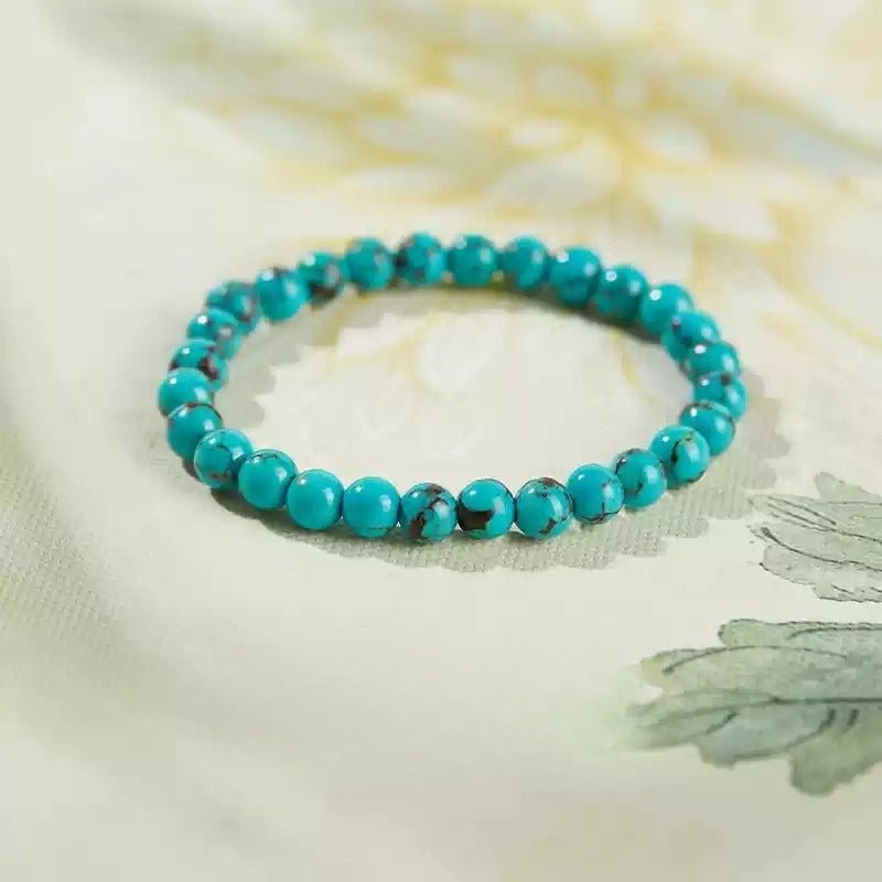 Turquoise Round Bead Bracelet - Clean Color, Easy Stack - 6mmTibet Art