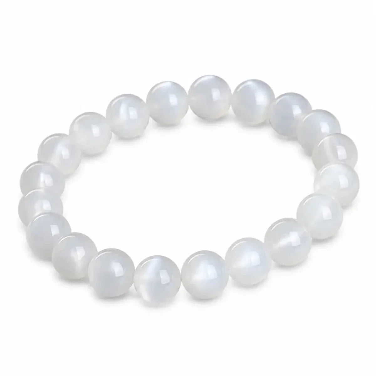 Natural Moonstone Bead Bracelet — Blue, Pink, White & Silver, 5A Grade - White MoonstoneTibet Art