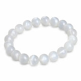 Natural Moonstone Bead Bracelet — Blue, Pink, White & Silver, 5A Grade - White MoonstoneTibet Art