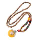 Tibetan Wood Bead Sweater Chain — Ethnic-Style Long Necklace - Yellow Peace CharmTibet Art