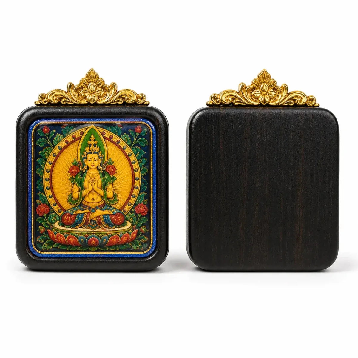 Tibetan Tsa-Tsa Thangka Pendant — Hand-Painted Deity Box Necklace Tibet Art