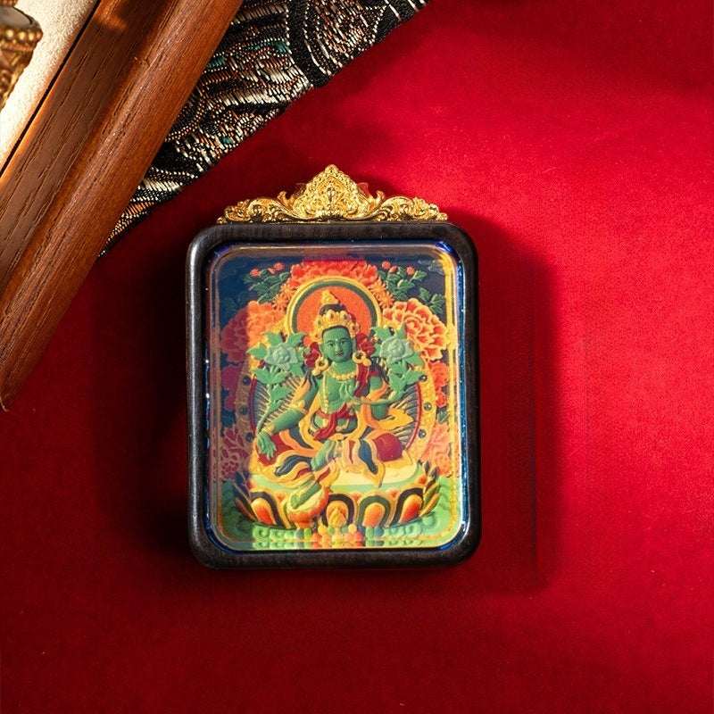Tibetan Tsa-Tsa Thangka Pendant — Hand-Painted Deity Box Necklace Tibet Art