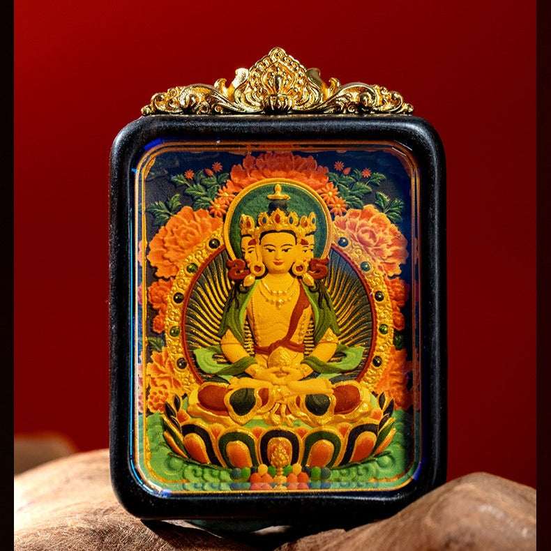 Tibetan Tsa-Tsa Thangka Pendant — Hand-Painted Deity Box Necklace Tibet Art
