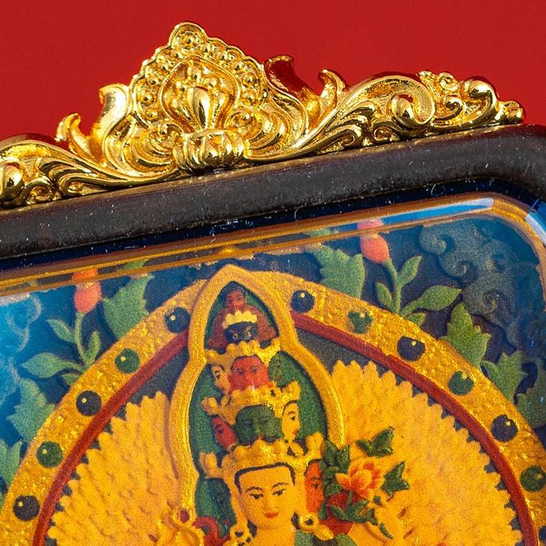 Tibetan Tsa-Tsa Thangka Pendant — Hand-Painted Deity Box Necklace Tibet Art