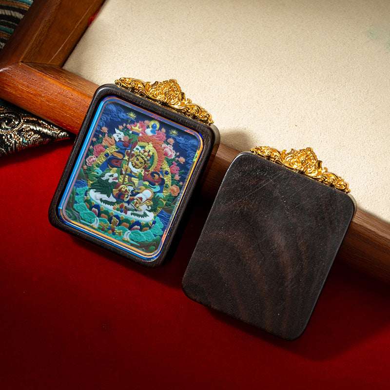 Tibetan Tsa-Tsa Thangka Pendant — Hand-Painted Deity Box Necklace Tibet Art