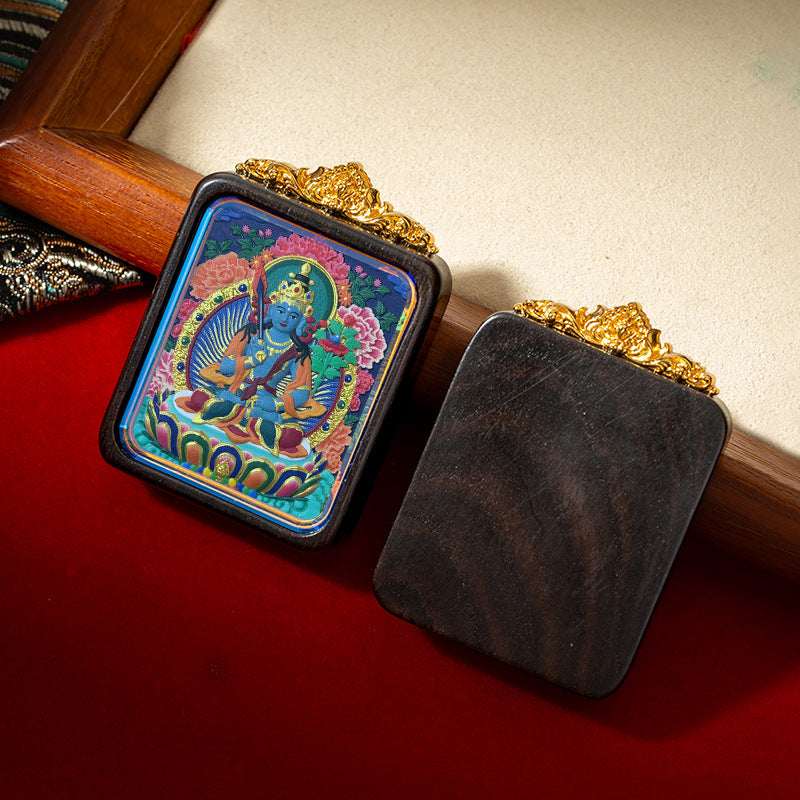 Tibetan Tsa-Tsa Thangka Pendant — Hand-Painted Deity Box Necklace Tibet Art