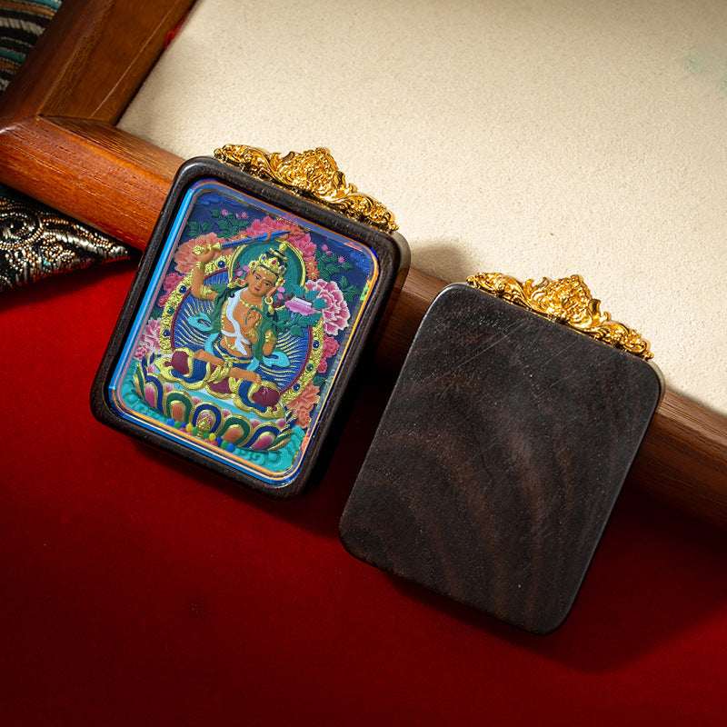 Tibetan Tsa-Tsa Thangka Pendant — Hand-Painted Deity Box Necklace Tibet Art