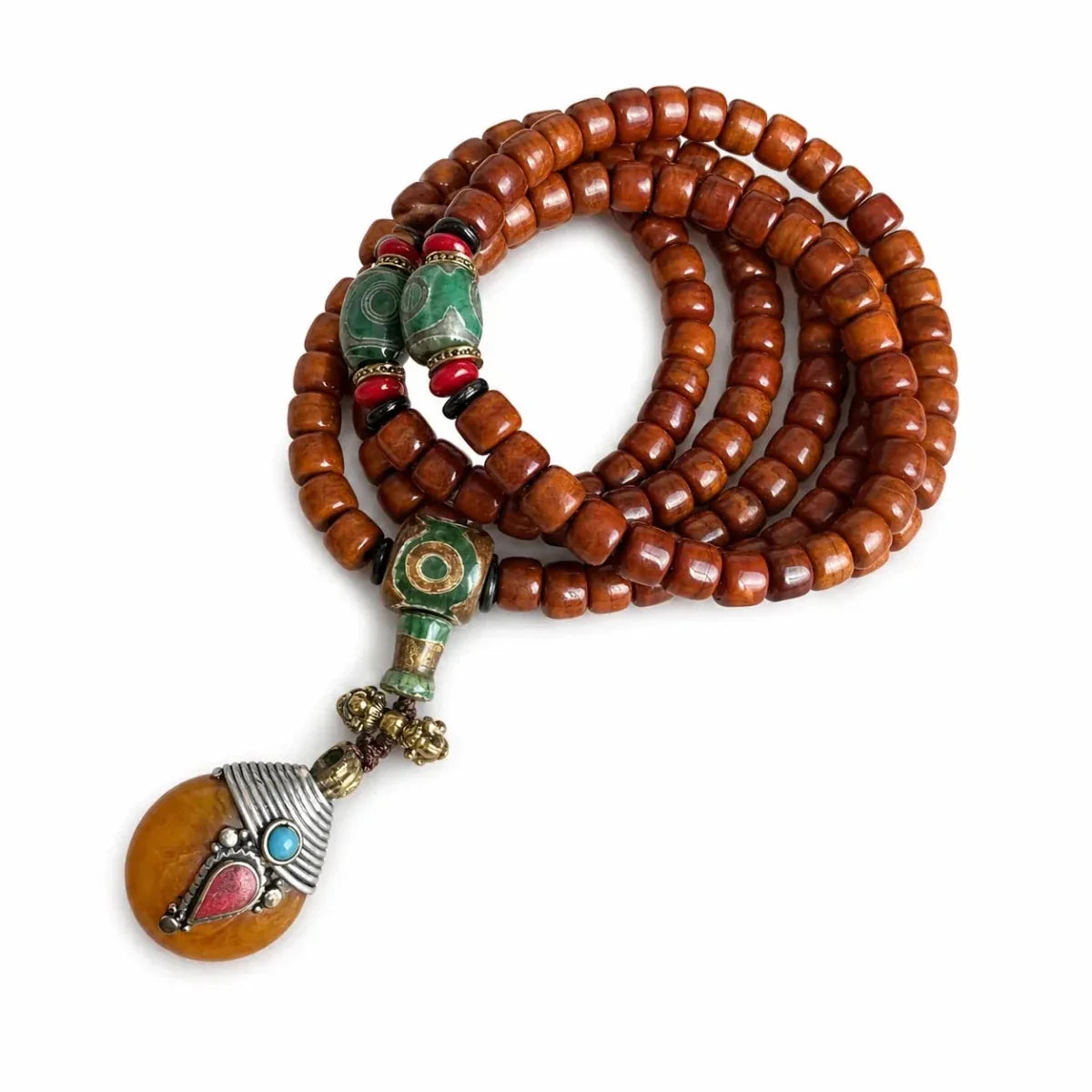 Tibetan Yak Bone Mala — 108-Bead Prayer Strand with Dzi Bead Pendant Tibet Art