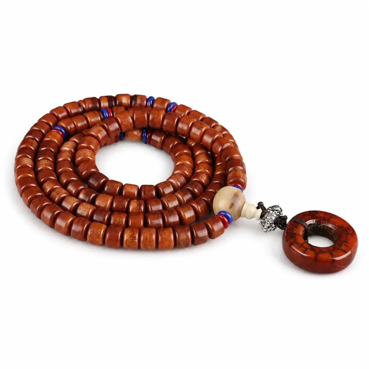 Tibetan Yak Bone Mala — 108-Bead Prayer Strand with Dzi Bead Pendant Tibet Art