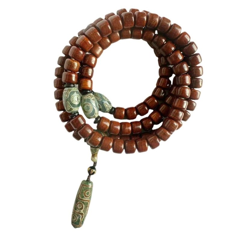 Tibetan Yak Bone Mala — 108-Bead Prayer Strand with Dzi Bead Pendant Tibet Art