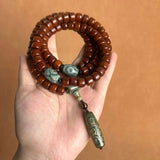 Tibetan Yak Bone Mala — 108-Bead Prayer Strand with Dzi Bead Pendant Tibet Art