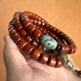 Tibetan Yak Bone Mala — 108-Bead Prayer Strand with Dzi Bead Pendant Tibet Art