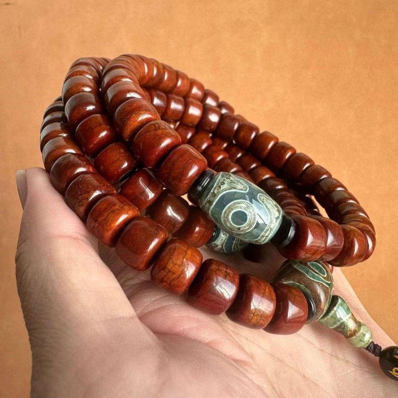 Tibetan Yak Bone Mala — 108-Bead Prayer Strand with Dzi Bead Pendant Tibet Art