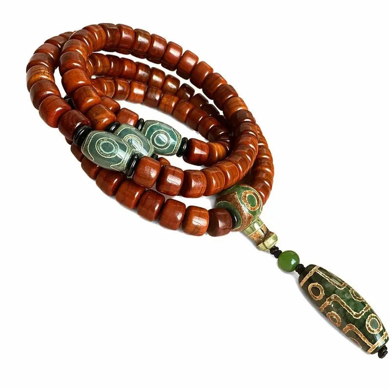 Tibetan Yak Bone Mala — 108-Bead Prayer Strand with Dzi Bead Pendant Tibet Art