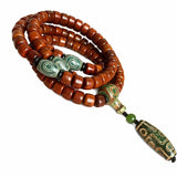 Tibetan Yak Bone Mala — 108-Bead Prayer Strand with Dzi Bead Pendant Tibet Art