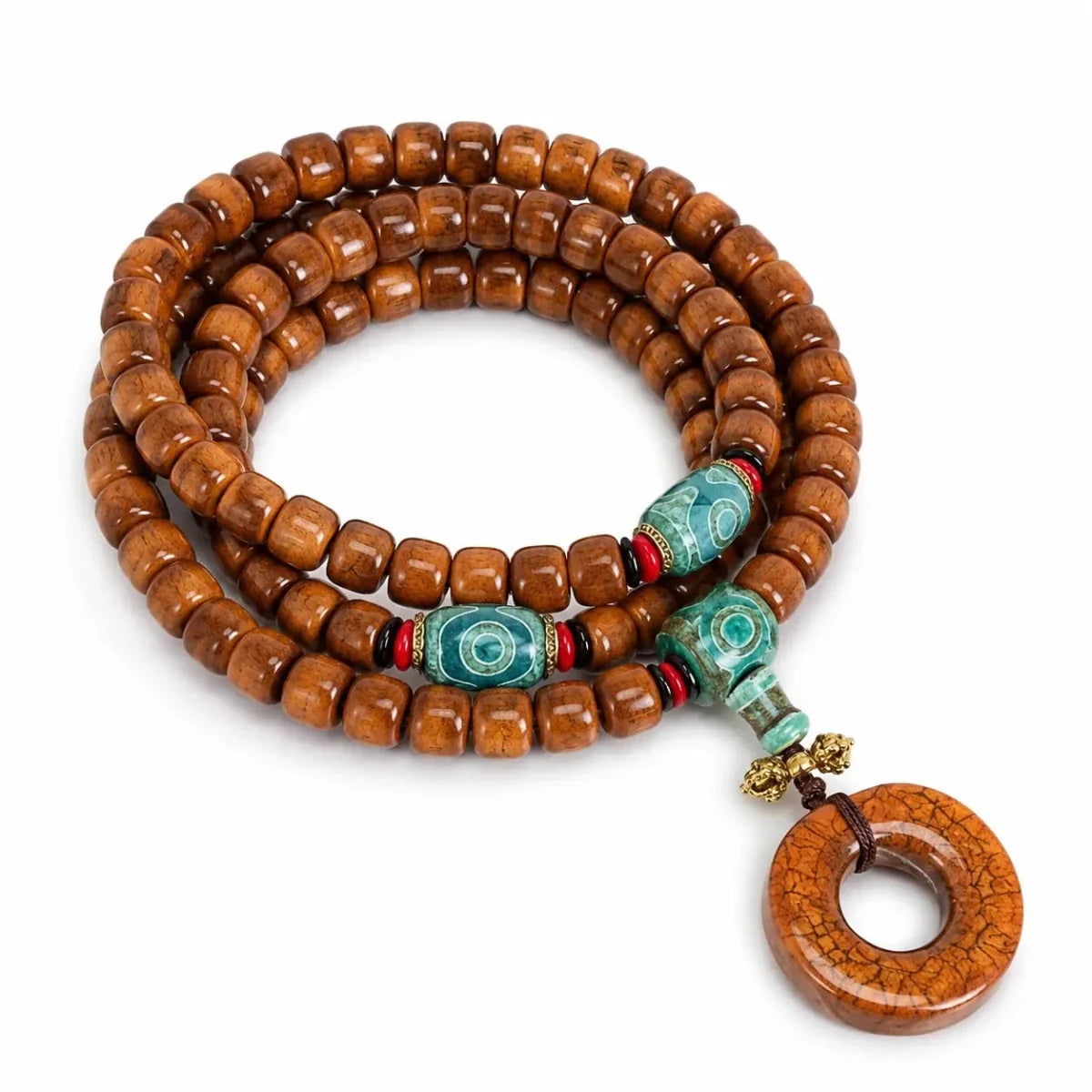 Tibetan Yak Bone Mala — 108-Bead Prayer Strand with Dzi Bead Pendant Tibet Art
