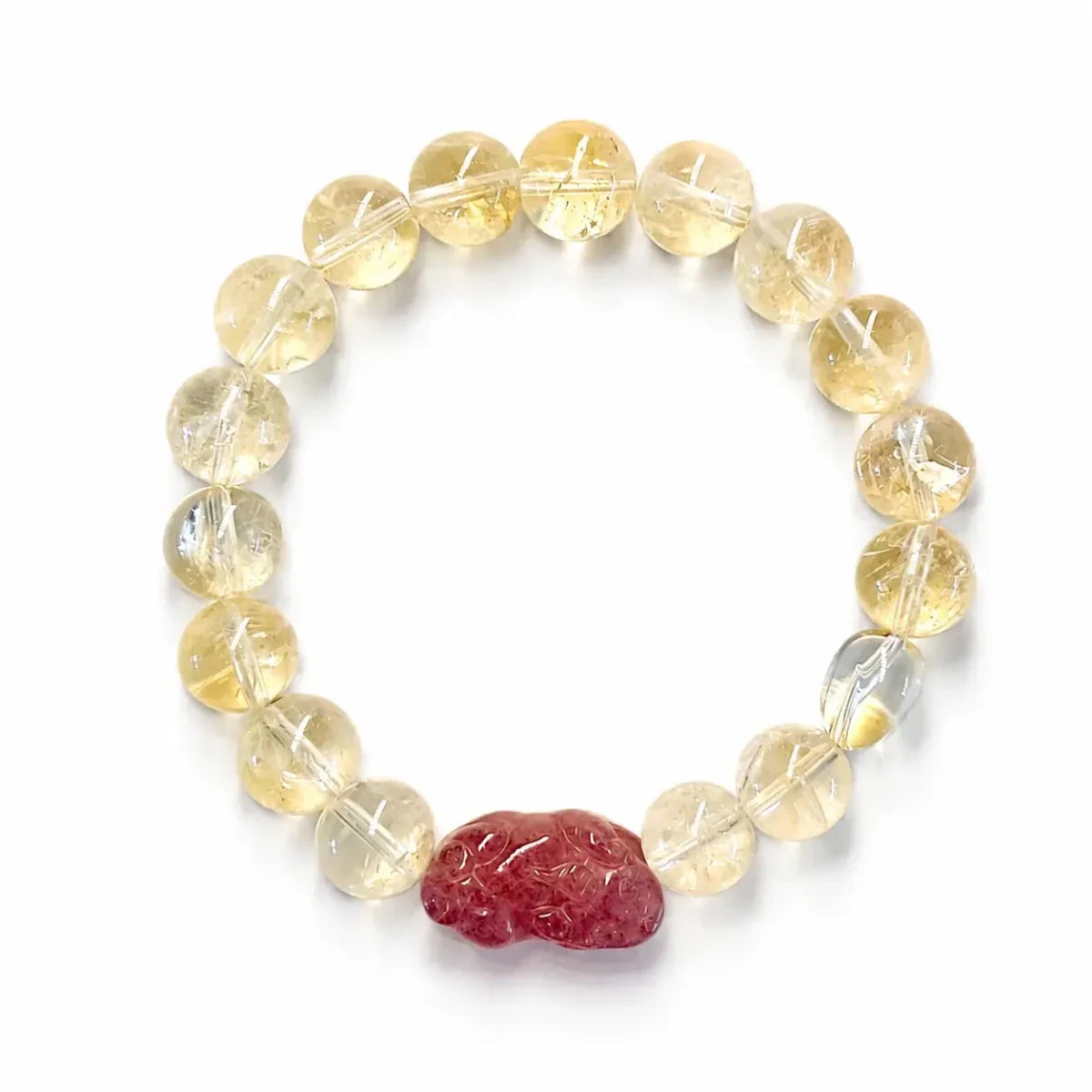 Yellow Citrine Pixiu Bracelet Collection — Natural Asai Crystal Charms For Wealth & Protection - 10mm Irregular BeadTibet Art