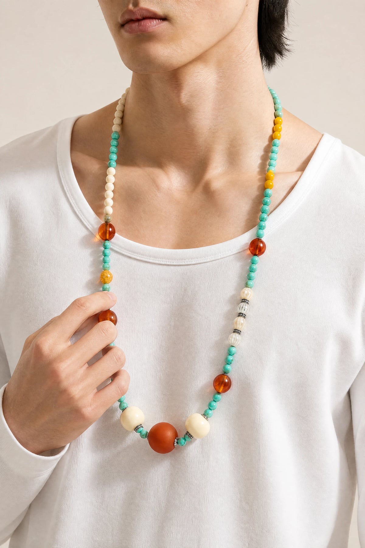 tibetan-turquoise-tone-white-long-necklace-model-a-outfit-a-fashion-01