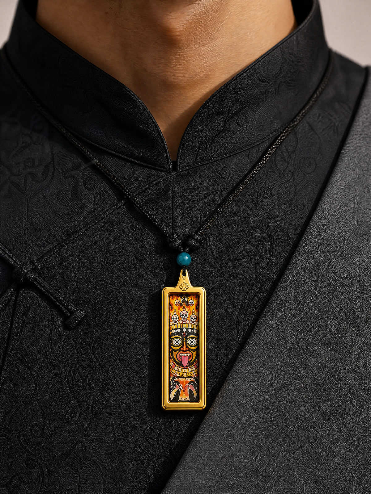 titanium-steel-mini-thangka-necklace-model-a-outfit-a-closeup-01