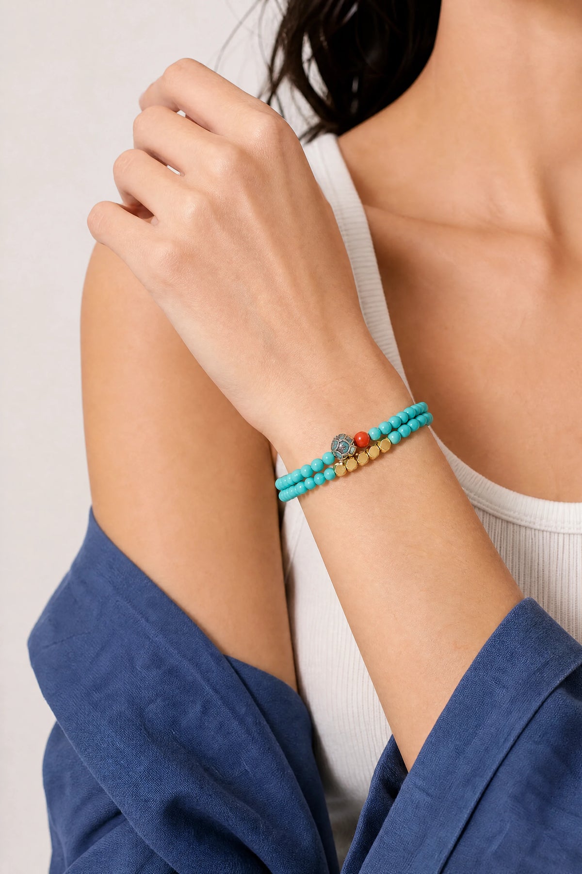 turquoise-4mm-double-wrap-bracelet-model-b-outfit-b-fashion-03