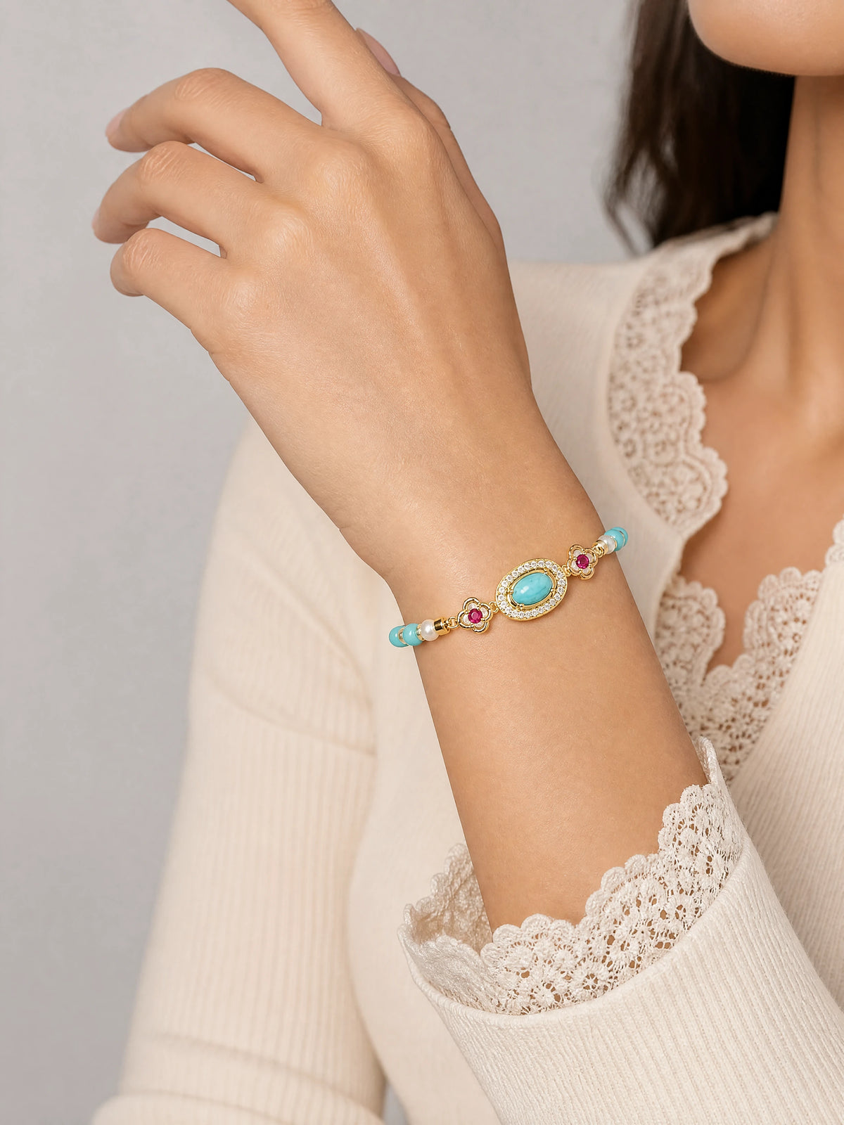turquoise-pearl-color-stack-bracelet-model-a-outfit-a-fashion-02