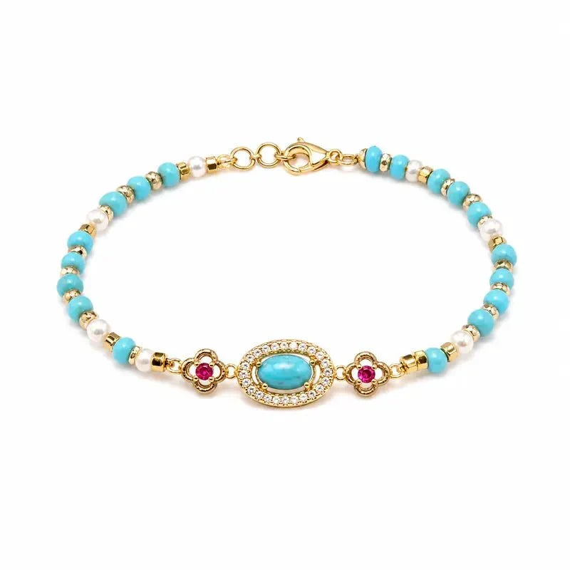 Turquoise Pearl Color Stack Bracelet - Tibet Art