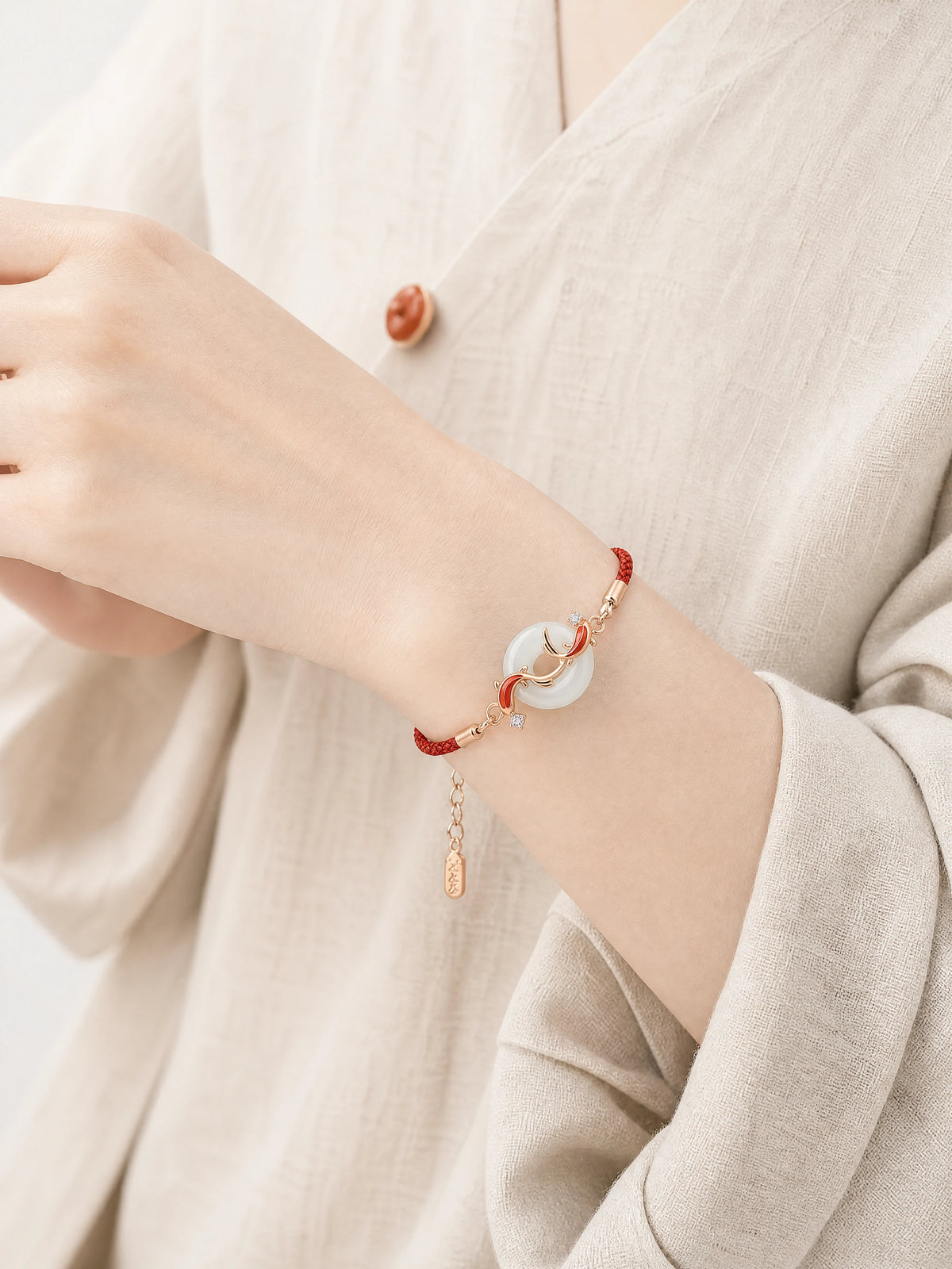 white-jade-koi-red-cord-bracelet-model-a-outfit-a-fashion-02