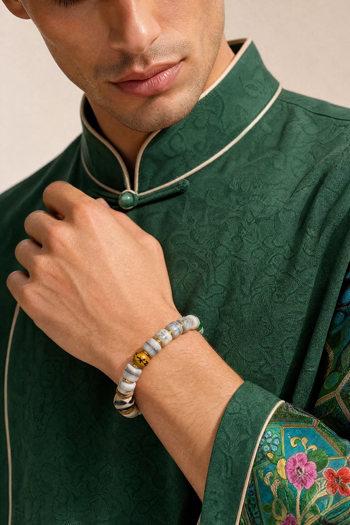 white-yak-bone-tiger-tooth-dzi-bracelet-10mm-model-a-outfit-a-fashion-03