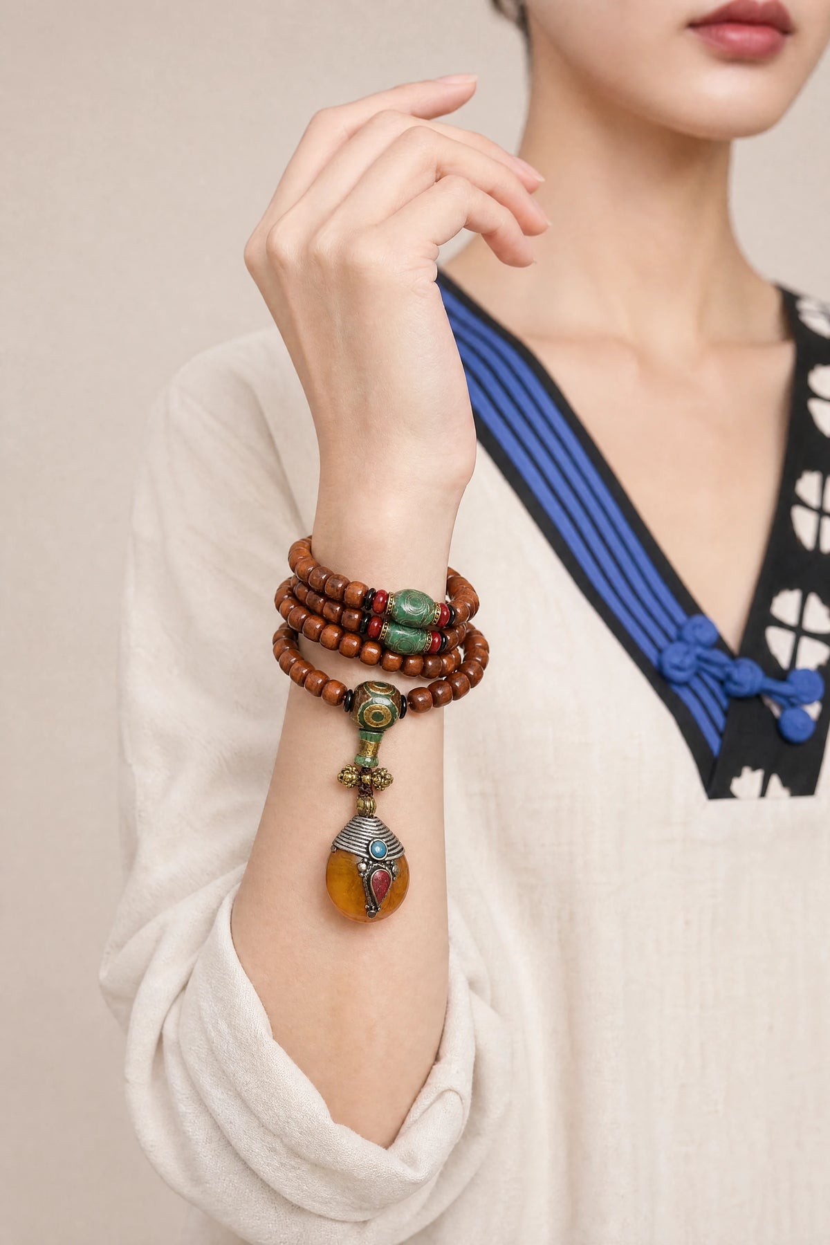 yak-bone-108-mala-nepali-style-pendant-model-b-outfit-b-fashion-03