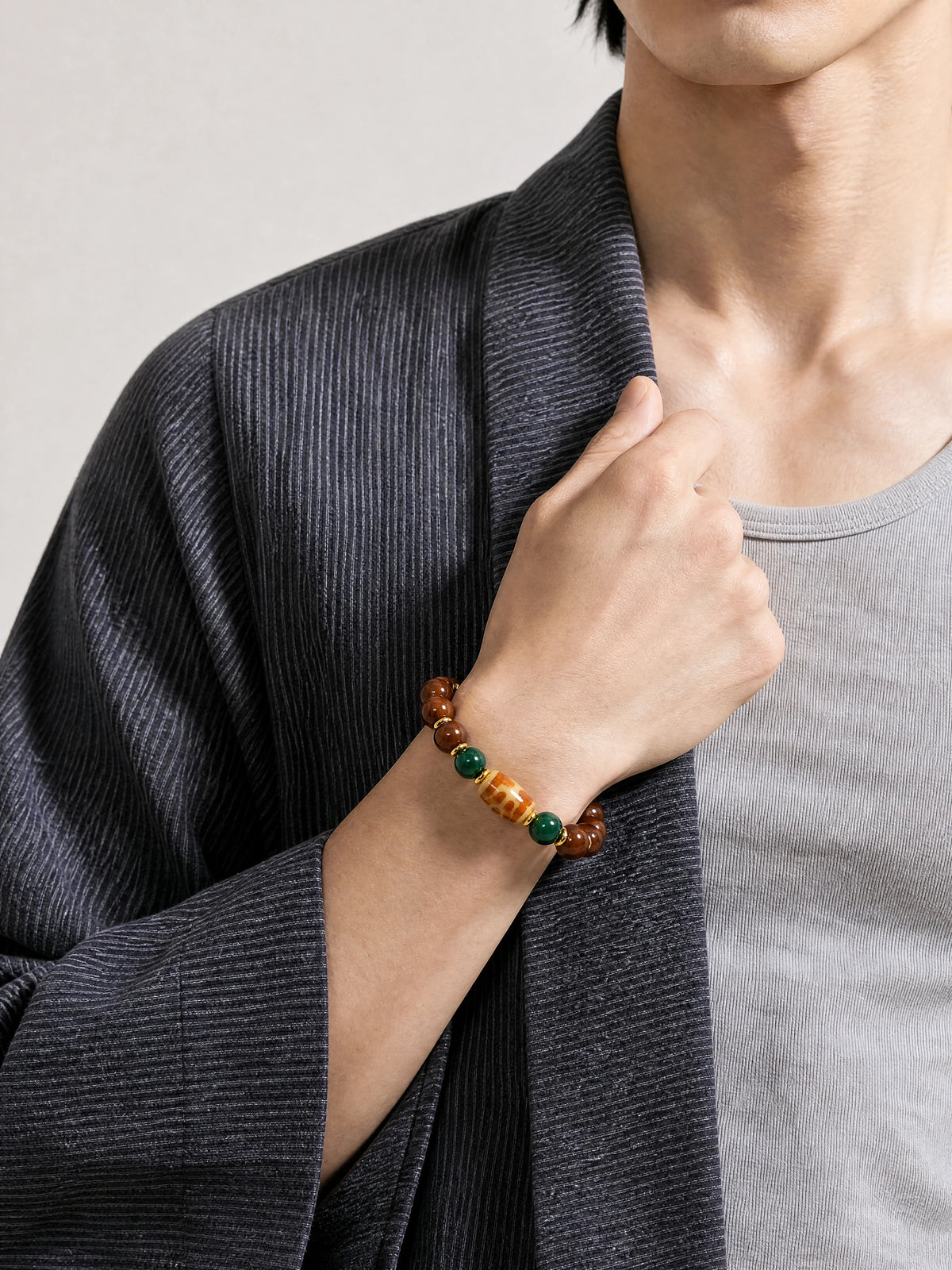 yak-bone-benefactor-dzi-bracelet-10mm-model-a-outfit-a-fashion-02