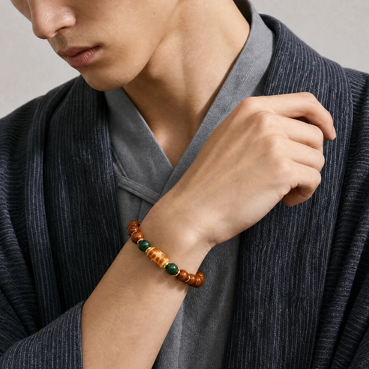 yak-bone-benefactor-dzi-bracelet-10mm-model-a-outfit-a-fashion-03