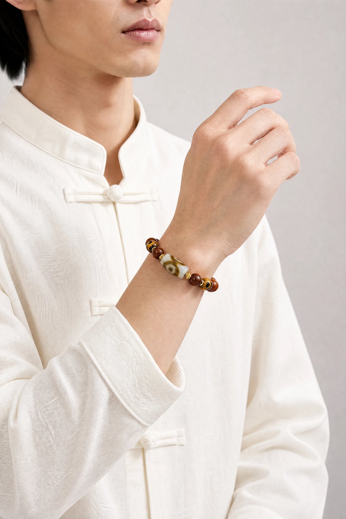 yak-bone-three-eye-dzi-bracelet-10mm-model-a-outfit-a-fashion-03
