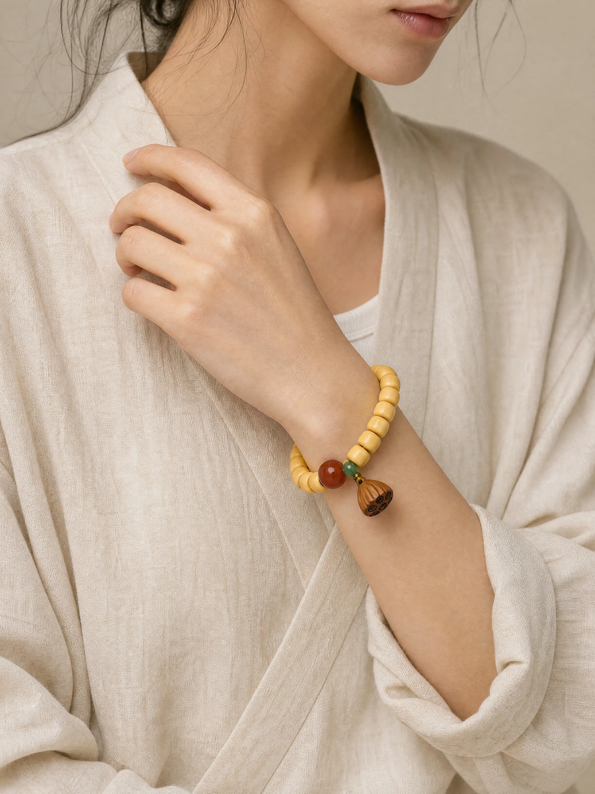 yellow-yak-bone-lotus-root-bracelet-model-b-outfit-b-fashion-01