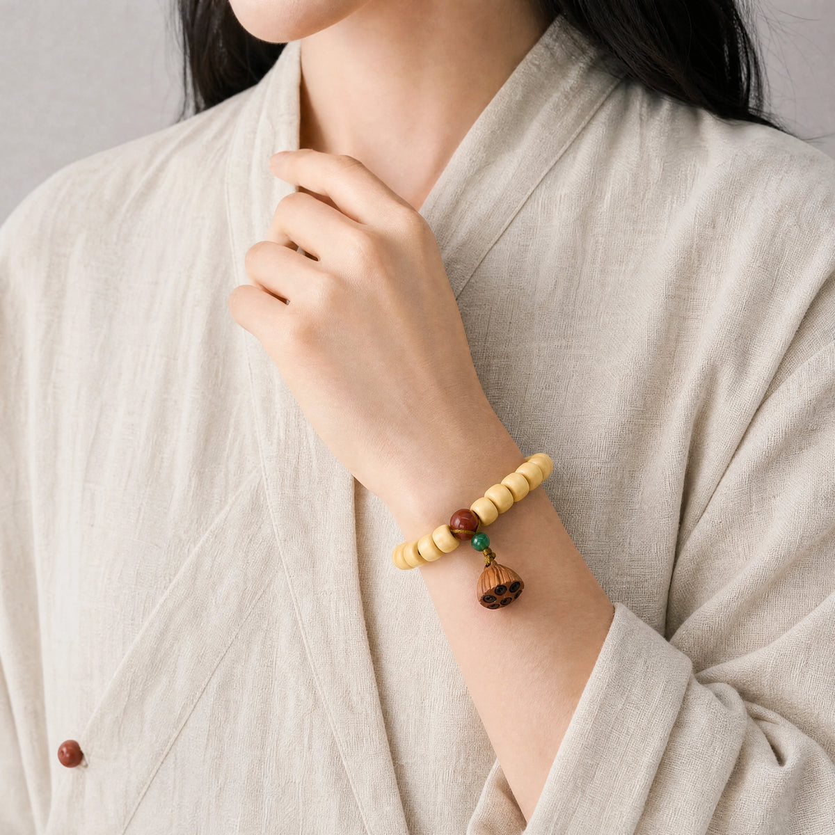 yellow-yak-bone-lotus-root-bracelet-model-b-outfit-b-fashion-02