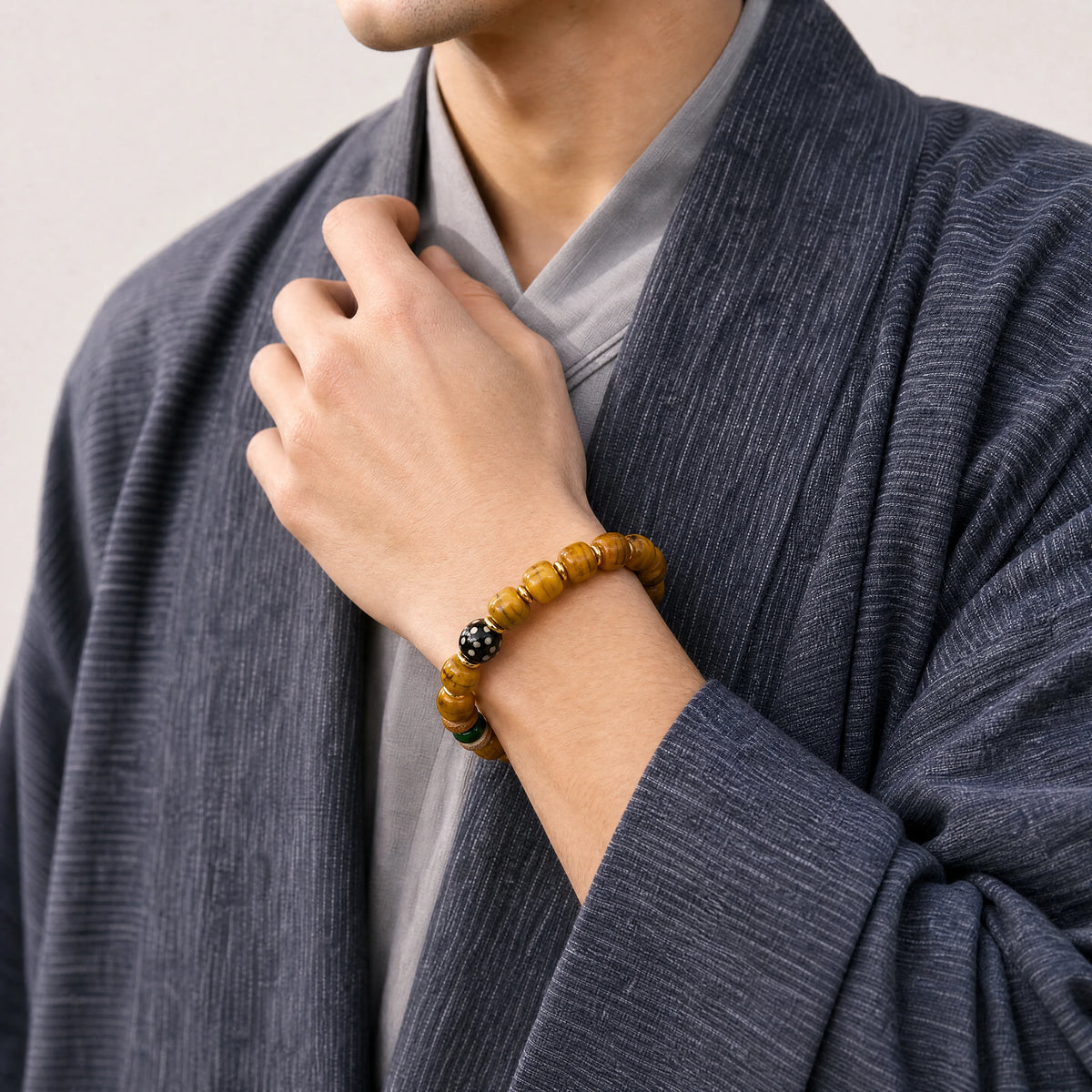 yellow-yak-bone-tiger-tooth-dzi-bracelet-12mm-model-a-outfit-a-fashion-03